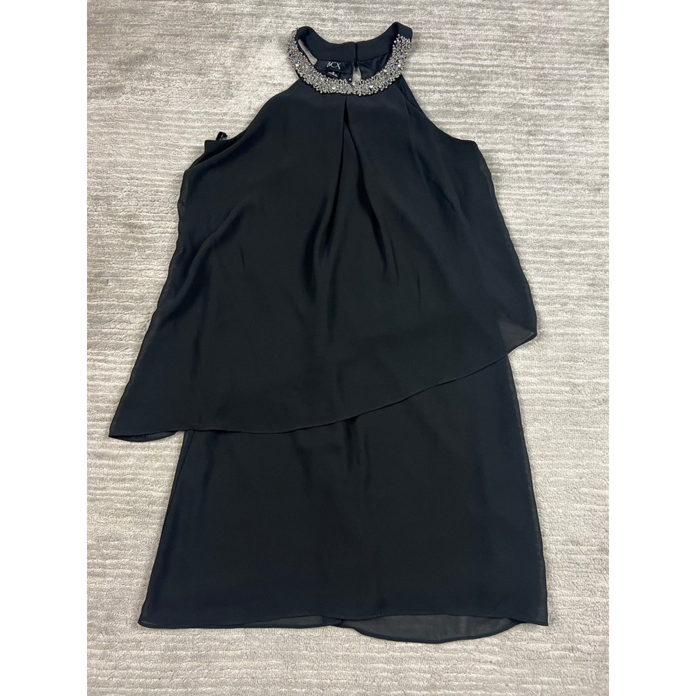 BCX Dress Womens Small Black Beaded Halter Layered Chiffon‎ Cocktail 1116P4A